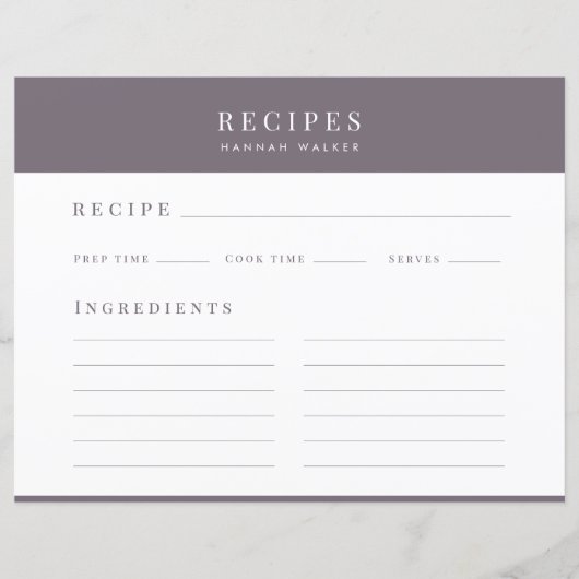 Elegant Paarse Recept Multomap Behuizing Kaart (Voorkant)