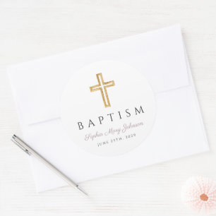 Elegant Paarse religieus kruis doopsel Ronde Sticker