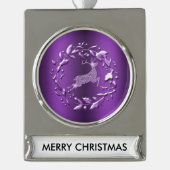 Elegant Paarse rendierkerst Verzilverd Banner Ornament (Voorkant)