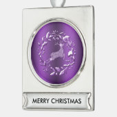 Elegant Paarse rendierkerst Verzilverd Banner Ornament (Links)
