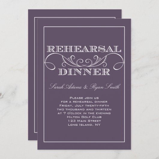 Elegant Paarse repetitie Inbeluitnodiging Kaart (Voorkant / Achterkant)