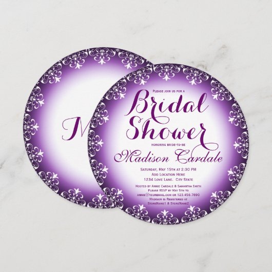 Elegant Paarse Ronde Bridal Shower Invitations Kaart (Voorkant / Achterkant)