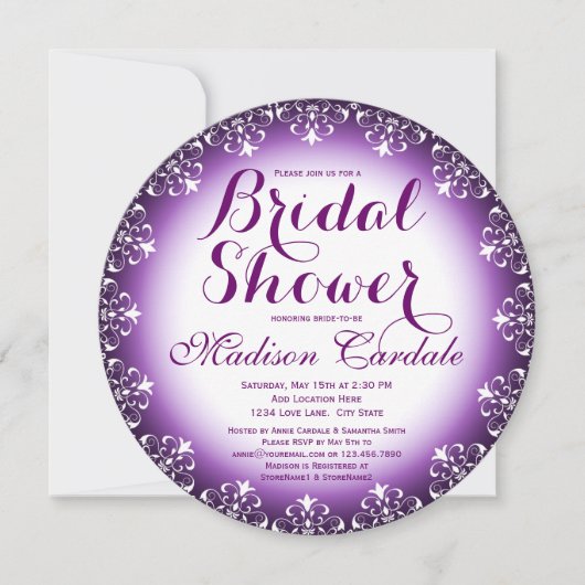 Elegant Paarse Ronde Bridal Shower Invitations Kaart (Voorkant)