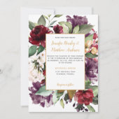 Elegant Paarse rood goud bloemenexplosie bruiloft Kaart (Voorkant)