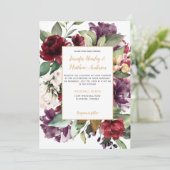 Elegant Paarse rood goud bloemenexplosie bruiloft Kaart (Staand voorkant)