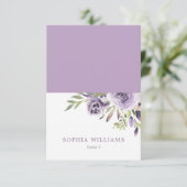 Elegant Paarse Roos Bloemen Bruiloft Plaats Kaart (Staand voorkant)