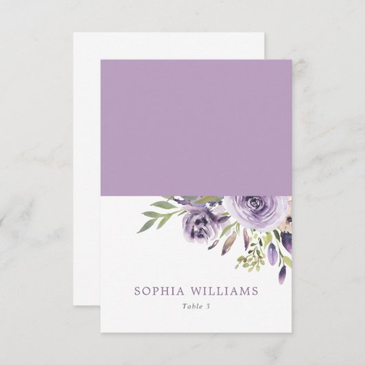 Elegant Paarse Roos Bloemen Bruiloft Plaats Kaart (Voorkant / Achterkant)