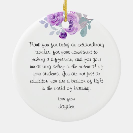Elegant Paarse Roos Geweldige Leraar Gift Keramisch Ornament (Achterkant)