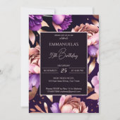 Elegant paarse roos gouden bloemige sjabloon kaart (Voorkant)