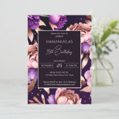 Elegant paarse roos gouden bloemige sjabloon kaart (Staand voorkant)