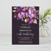 Elegant paarse roos gouden bloemige sjabloon kaart (Staand voorkant)
