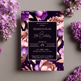 Elegant paarse roos gouden bloemige sjabloon kaart