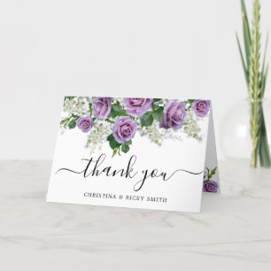 Elegant Paarse Rose Boeket Bloemen Bruiloft Dank Bedankkaart