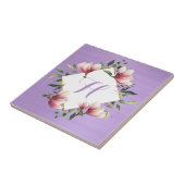 Elegant Paarse Roze Bloemen Monogram Initiaal Tegeltje (Zijkant)