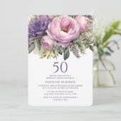 Elegant Paarse roze bloemenkorf 50ste verjaardag Kaart (Staand voorkant)