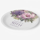 Elegant Paarse roze bloemenkorf 50ste verjaardag Papieren Bordje (Gekanteld)