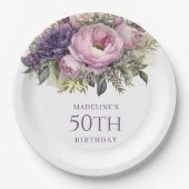Elegant Paarse roze bloemenkorf 50ste verjaardag Papieren Bordje (Voorkant)