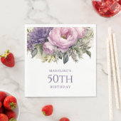 Elegant Paarse roze bloemenkorf 50ste verjaardag Servet (Insitu)