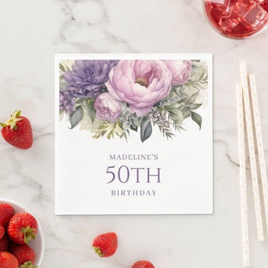 Elegant Paarse roze bloemenkorf 50ste verjaardag Servet (Insitu)