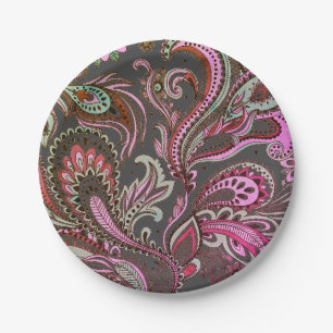 Elegant Paarse Roze Bruin Zwart Paisley Patroon Papieren Bordje