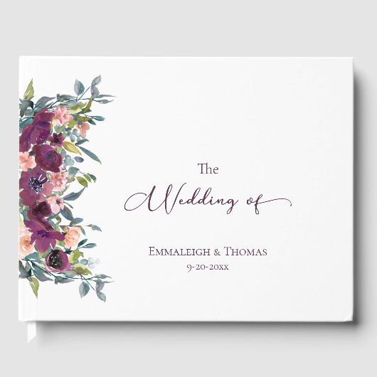 Elegant Paarse roze charmante bloemenbruiloft Gastenboek (Voorkant)
