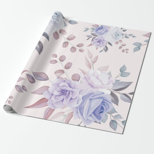 Elegant paarse roze floraal cadeaupapier (Uitgerold)