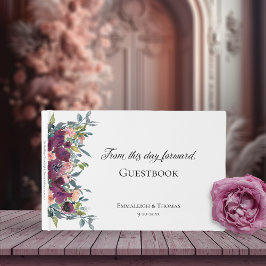 Elegant Paarse roze Floral Wedding Gastenboek