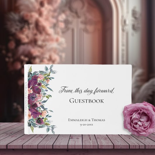 Elegant Paarse roze Floral Wedding Gastenboek