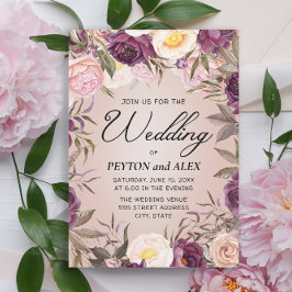 Elegant Paarse roze pony's Wedding Floral Kaart