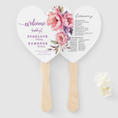 Elegant Paarse Roze Roze Pioen Bruiloft Programma Handwaaier (Voorkant en achterkant)