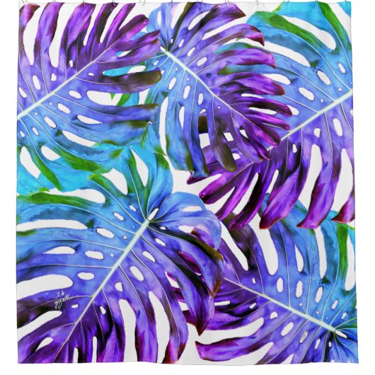 Elegant Paarse roze tropisch bladpatroon Douchegordijn (Voorkant)