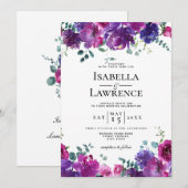 Elegant Paarse roze Waterverf bruiloft Kaart (Voorkant / Achterkant)