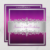 Elegant Paarse roze zilver Rozen Birthday Party Kaart (Voorkant / Achterkant)