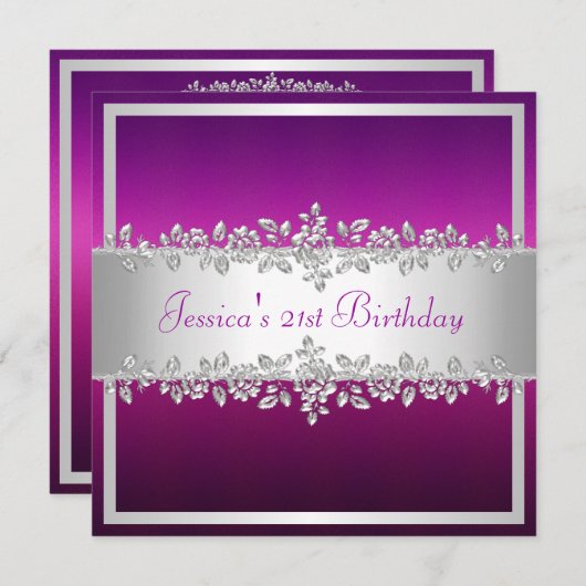 Elegant Paarse roze zilver Rozen Birthday Party Kaart (Voorkant / Achterkant)