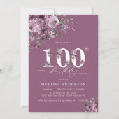Elegant Paarse Rozen 100ste verjaardagsfeestje Kaart (Voorkant)