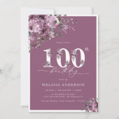 Elegant Paarse Rozen 100ste verjaardagsfeestje Kaart (Voorkant)