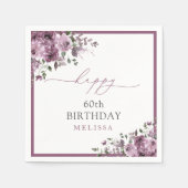 Elegant Paarse Rozen 60ste verjaardagsfeestje Servet (Voorkant)