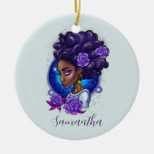 Elegant Paarse Rozen Afro Woman Keramisch Ornament (Voorkant)