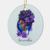Elegant Paarse Rozen Afro Woman Keramisch Ornament (Links)