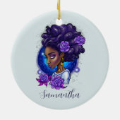 Elegant Paarse Rozen Afro Woman Keramisch Ornament (Achterkant)