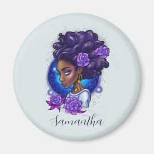 Elegant Paarse Rozen Afro Woman Magneet