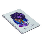 Elegant Paarse Rozen Afro Woman Notitieboek (Rechterzijde)