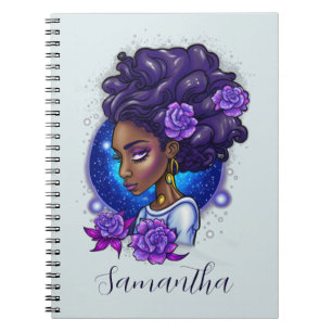 Elegant Paarse Rozen Afro Woman Notitieboek
