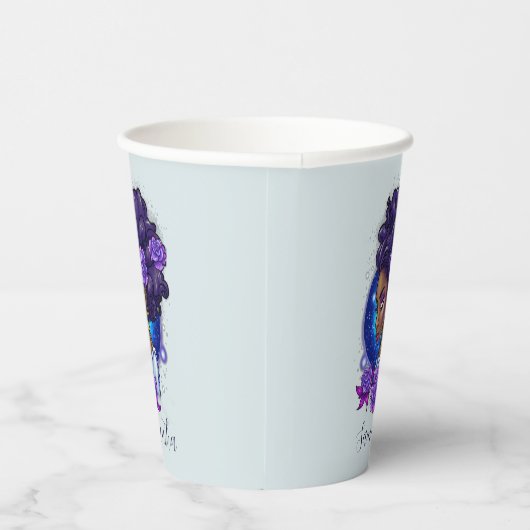 Elegant Paarse Rozen Afro Woman Papieren Bekers (Rechts)