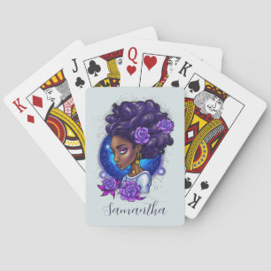 Elegant Paarse Rozen Afro Woman Pokerkaarten