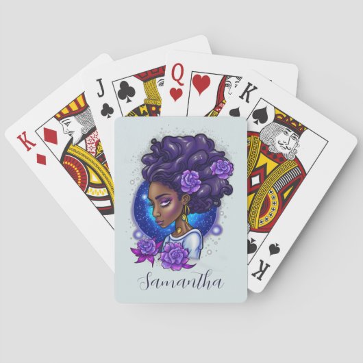 Elegant Paarse Rozen Afro Woman Pokerkaarten (Achterkant)