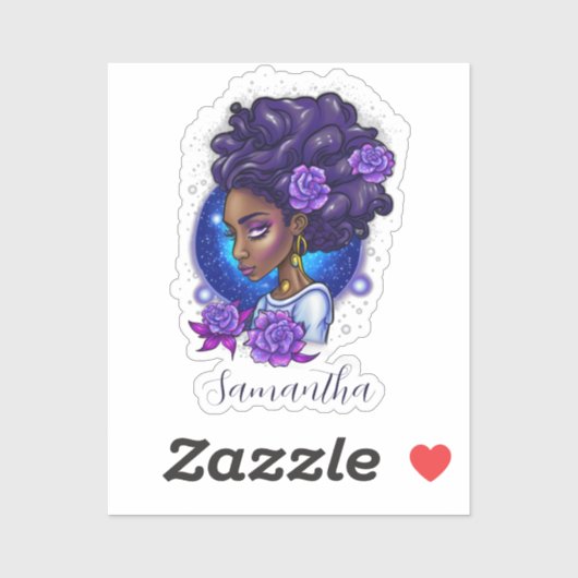 Elegant Paarse Rozen Afro Woman Sticker (Vel)