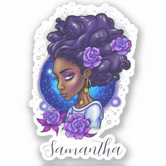 Elegant Paarse Rozen Afro Woman Sticker (Voorkant)