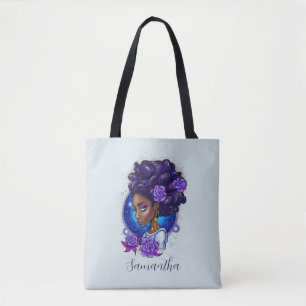 Elegant Paarse Rozen Afro Woman Tote Bag