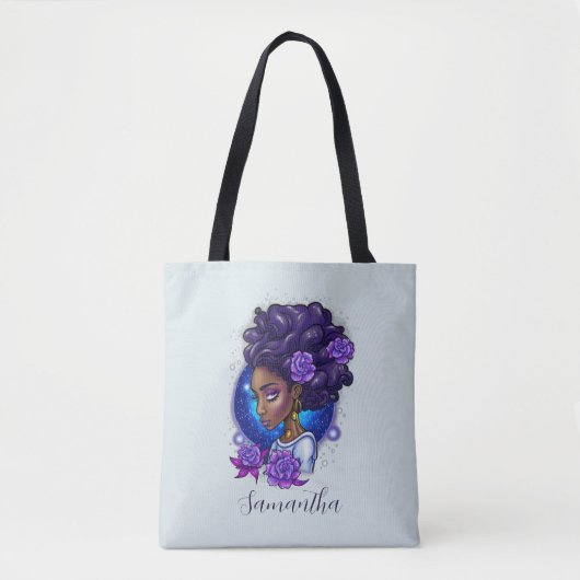 Elegant Paarse Rozen Afro Woman Tote Bag (Voorkant)